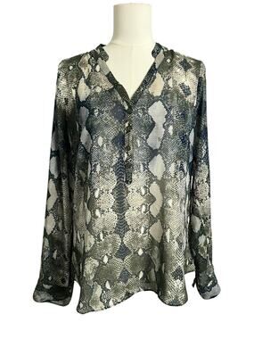 A.n.a A New Approach Tunic Blouse Womens Large Green Snake Print Sheer Boho Top